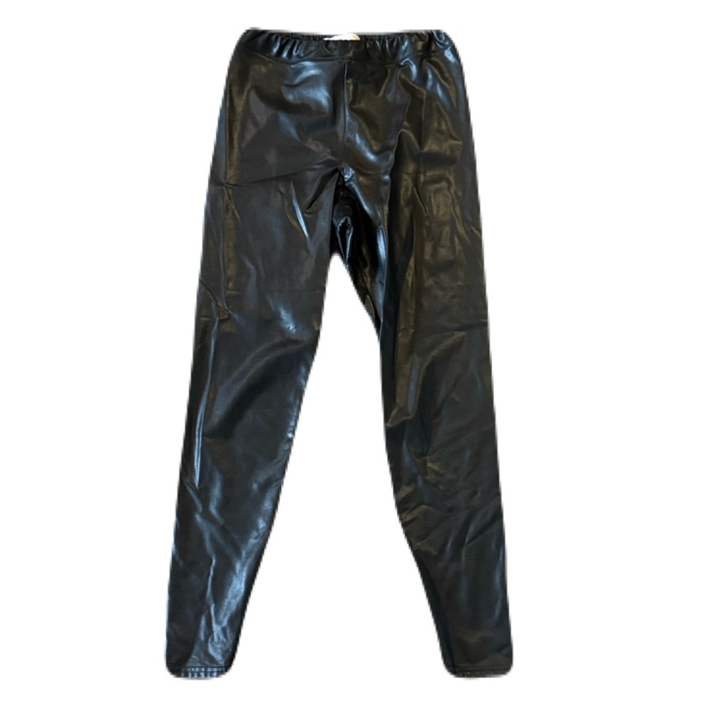 Michael Kors Black Pleather Coated Stretch leggings, size large
